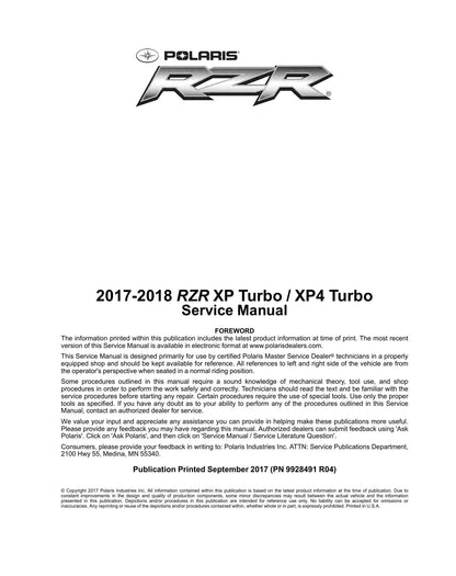 Polaris RZR XP Turbo XP4 UTV Service Manual | 2017-2018 - sample page 2
