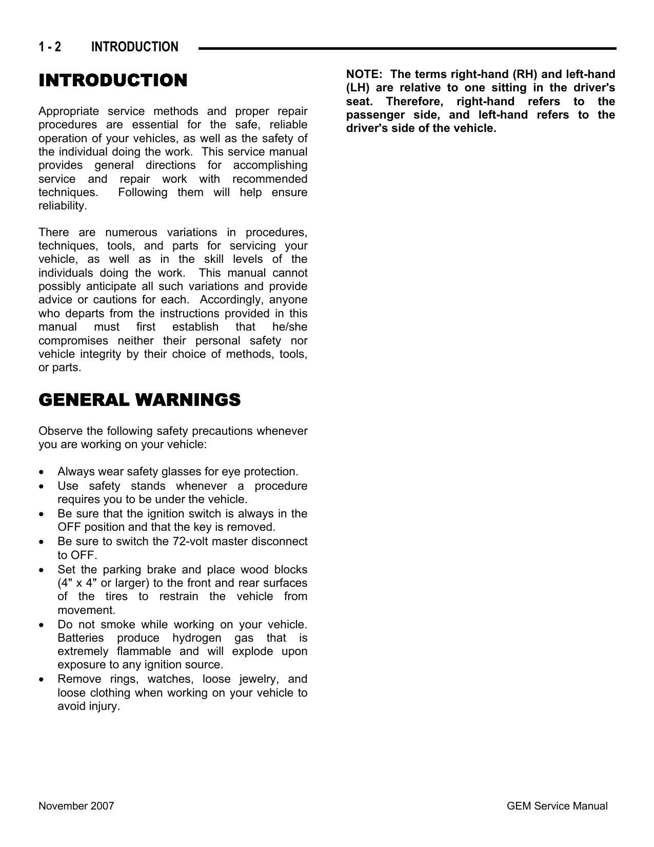 GEM e-Series Electric Vehicle Motorcycle Service Manual | 2007-2011 - sample page 5