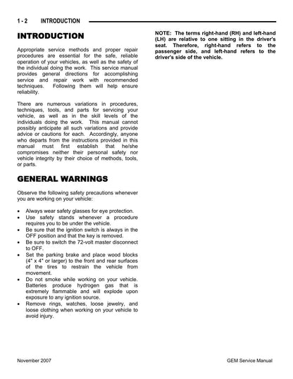 GEM e-Series Electric Vehicle Motorcycle Service Manual | 2007-2011 - sample page 5