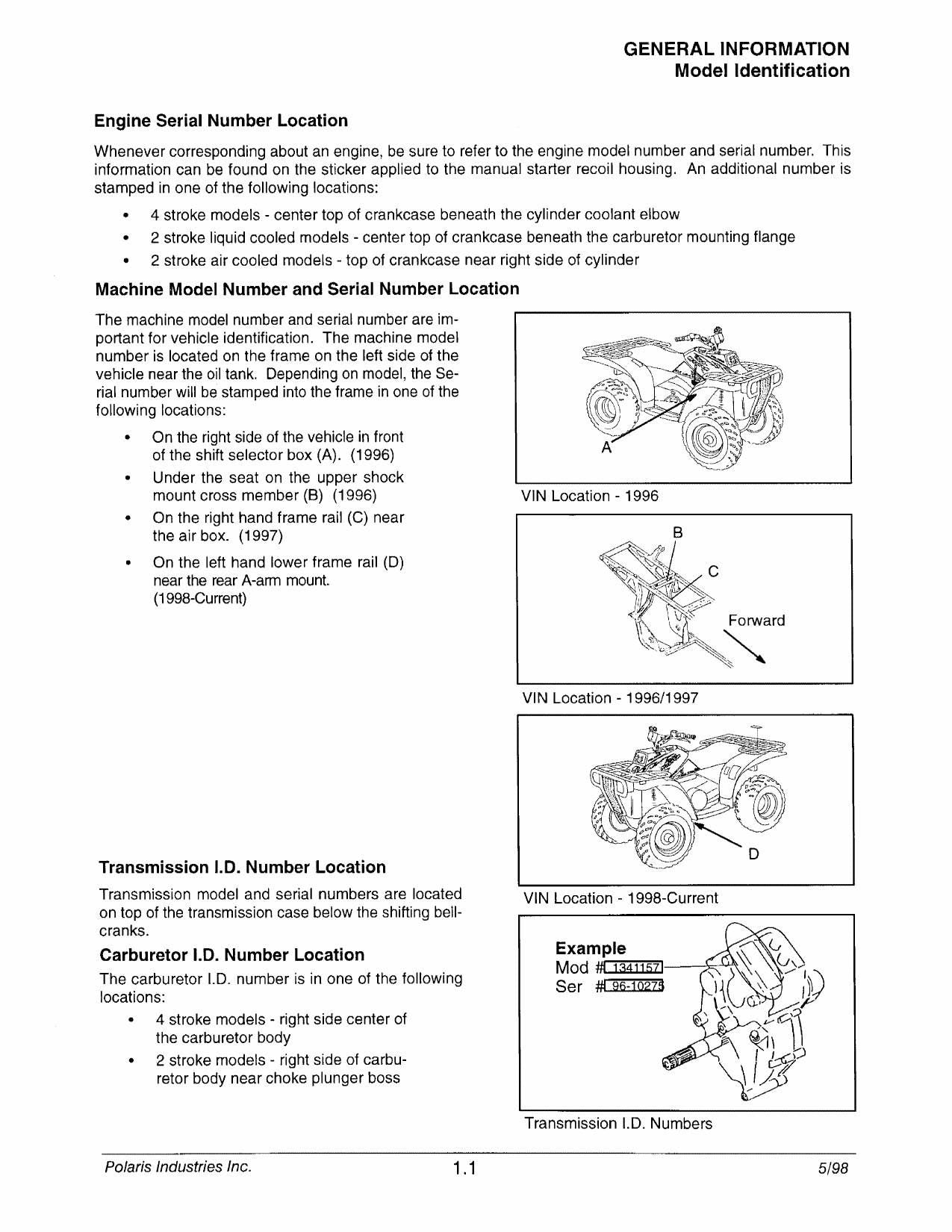 Polaris ATVs Service Manual | 1996-1998 - sample page 7
