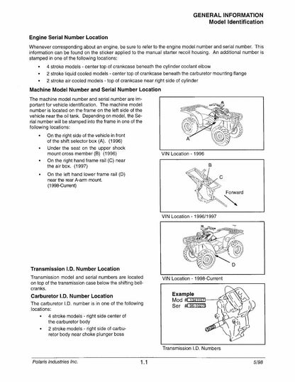 Polaris ATVs Service Manual | 1996-1998 - sample page 7