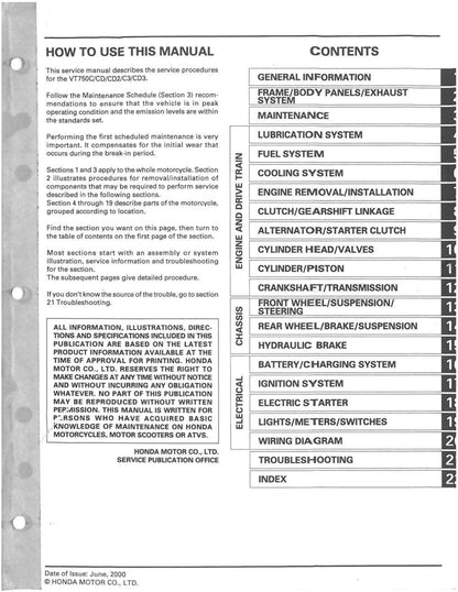 Honda VT750C Shadow ACE Motorcycle Service Manual | 1998-2003 - sample page 2