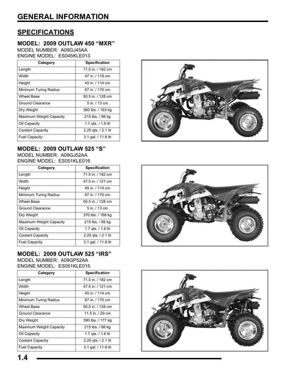 Polaris Outlaw 450 525 ATV Service Manual | 2009-2013 - sample page 5