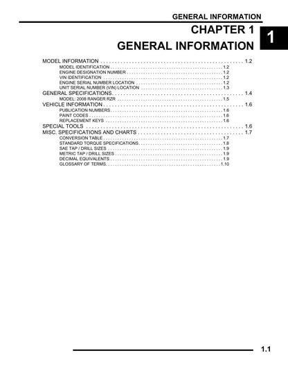 Polaris Ranger RZR UTV Service Manual | 2008-2012 - sample page 4