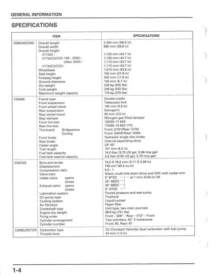 Honda VT750C Shadow ACE Motorcycle Service Manual | 1998-2003 - sample page 10