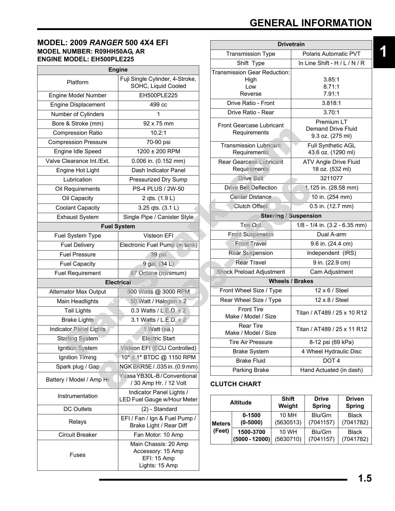 Polaris Ranger 500 4x4 EFI UTV Service Manual | 2009-2013 - sample page 6