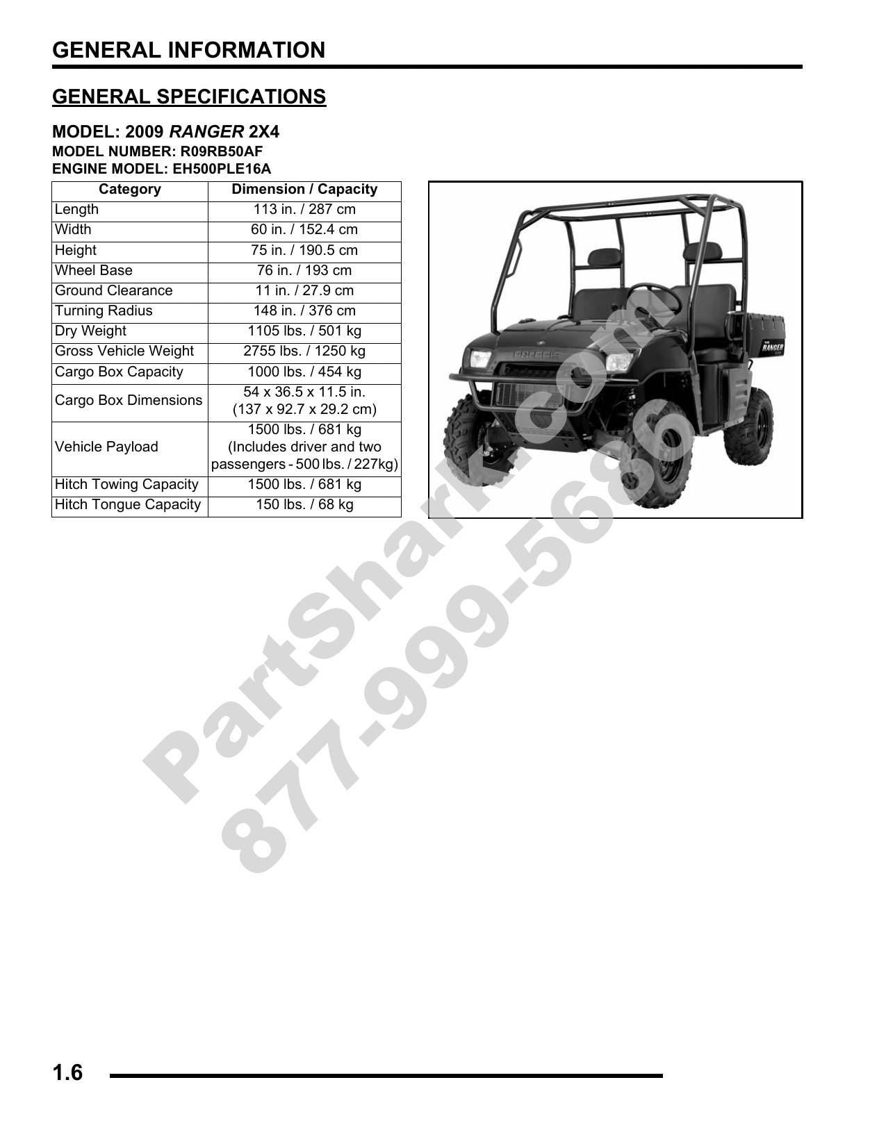Polaris Ranger 500 2x4 UTV Service Manual | 2009-2013 - sample page 7
