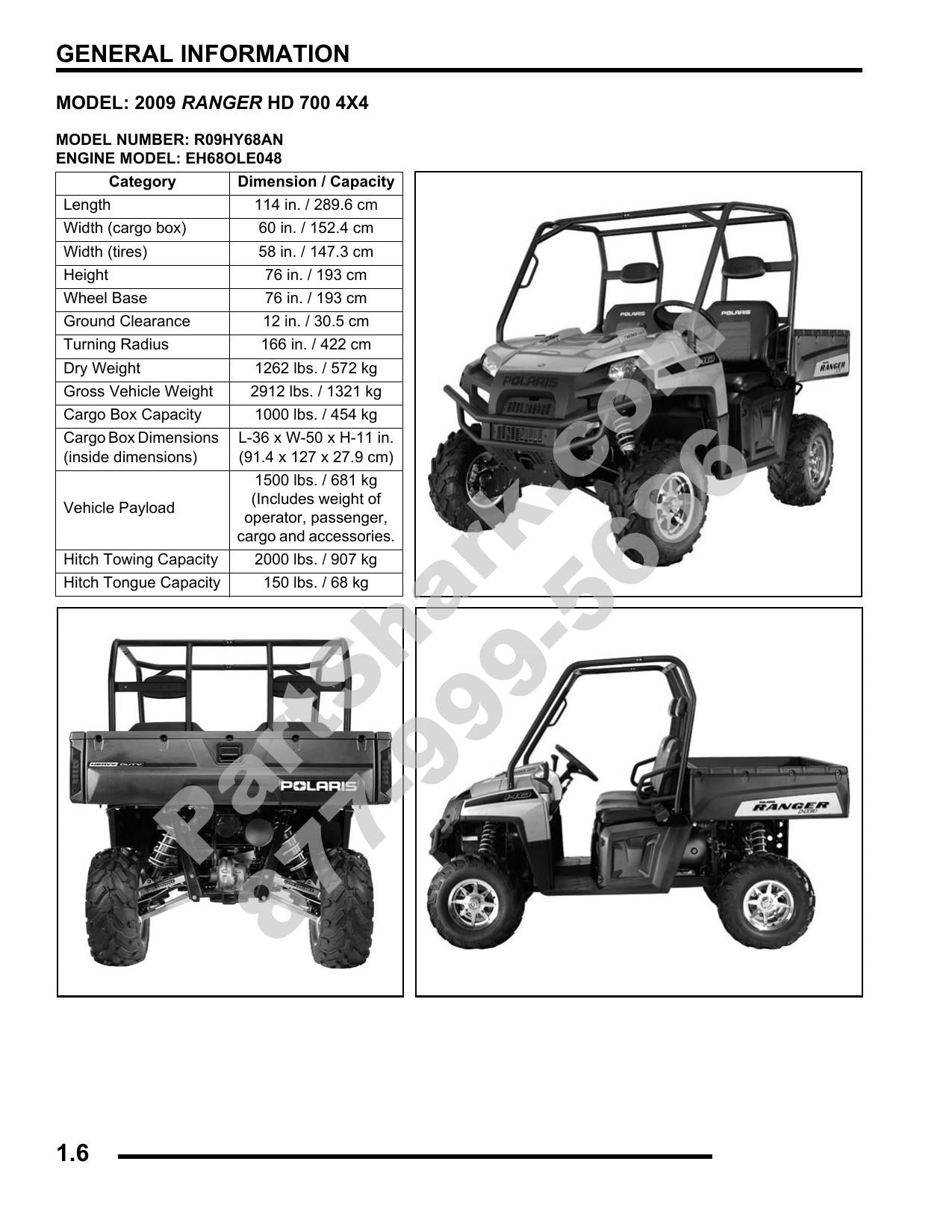 Polaris Ranger 700 XP HD 4x4 UTV Service Manual | 2009-2013 - sample page 4