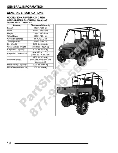 Polaris Ranger 700 4x4 Crew 6x6 UTV Service Manual | 2009-2013 - sample page 6