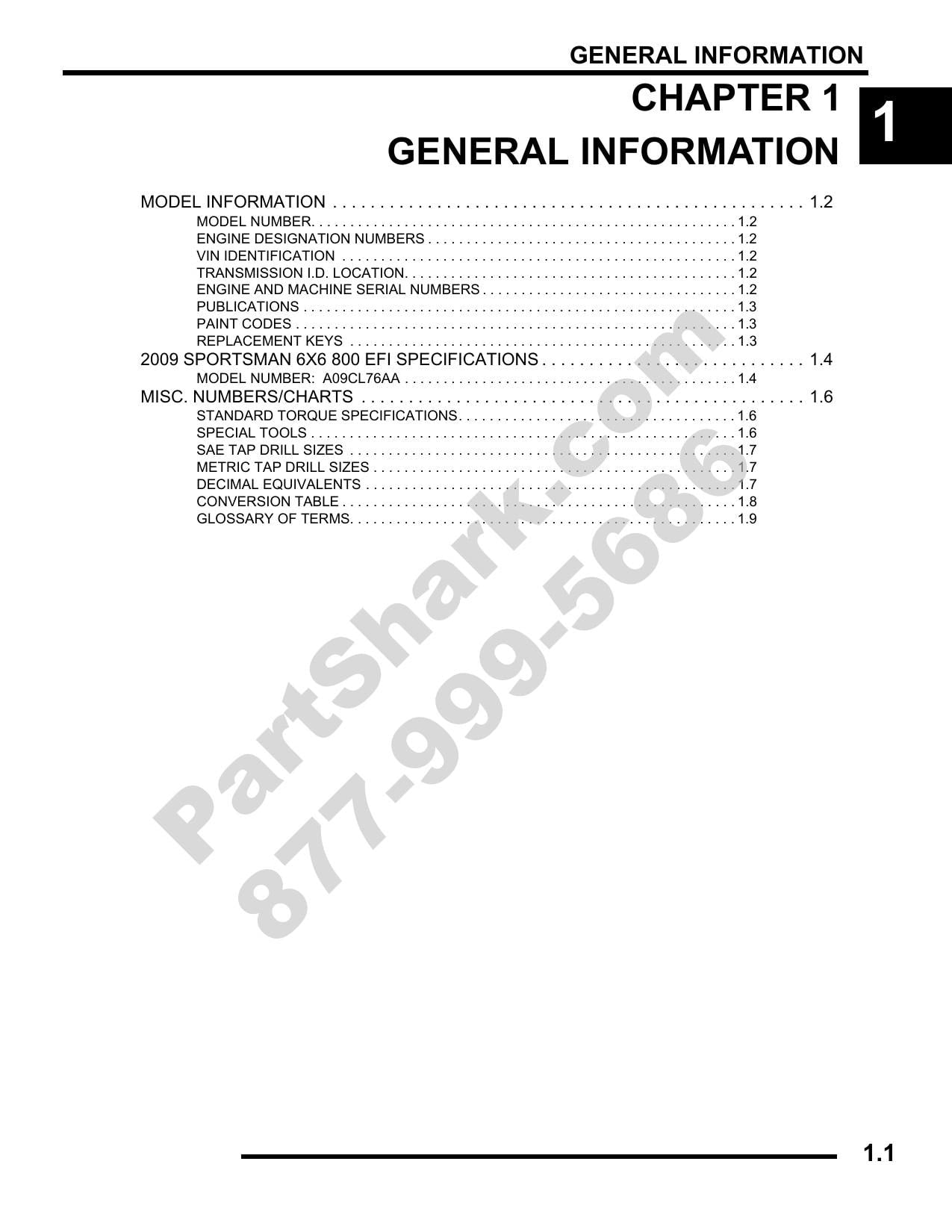 Polaris Sportsman 6x6 800 EFI ATV Service Manual | 2009-2013 - sample page 2