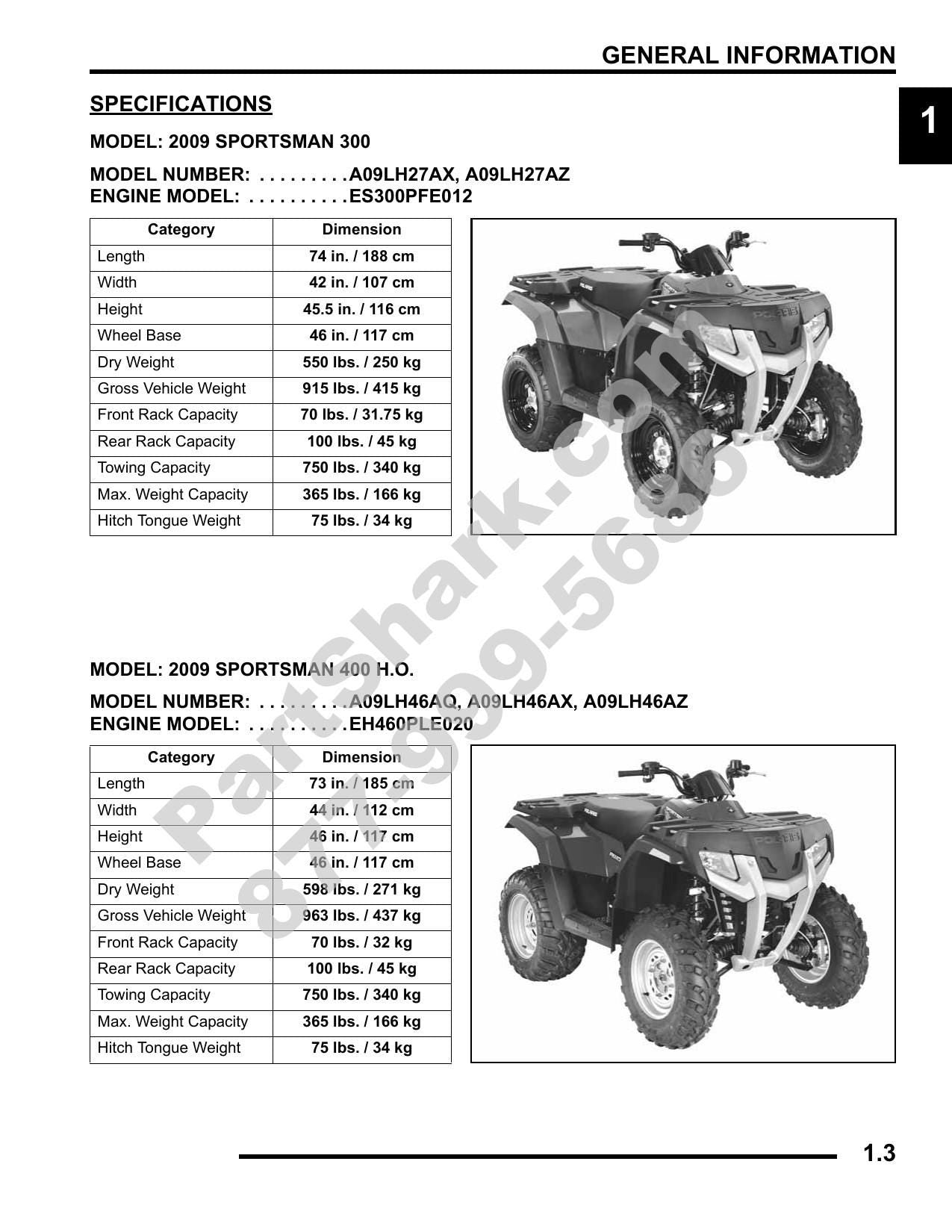 Polaris Sportsman 300 400 ATV Service Manual | 2009-2013 - sample page 4