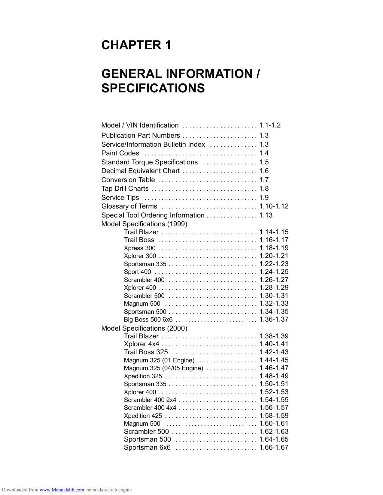 Polaris ATVs Trail Blazer Sportsman Magnum Scrambler Service Manual | 1999-2005 - sample page 6