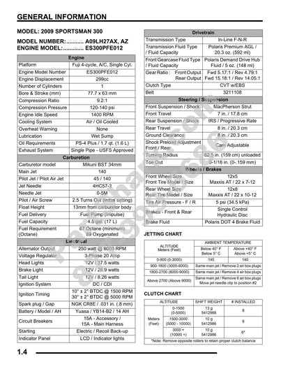 Polaris Sportsman 300 400 ATV Service Manual | 2009-2013 - sample page 8
