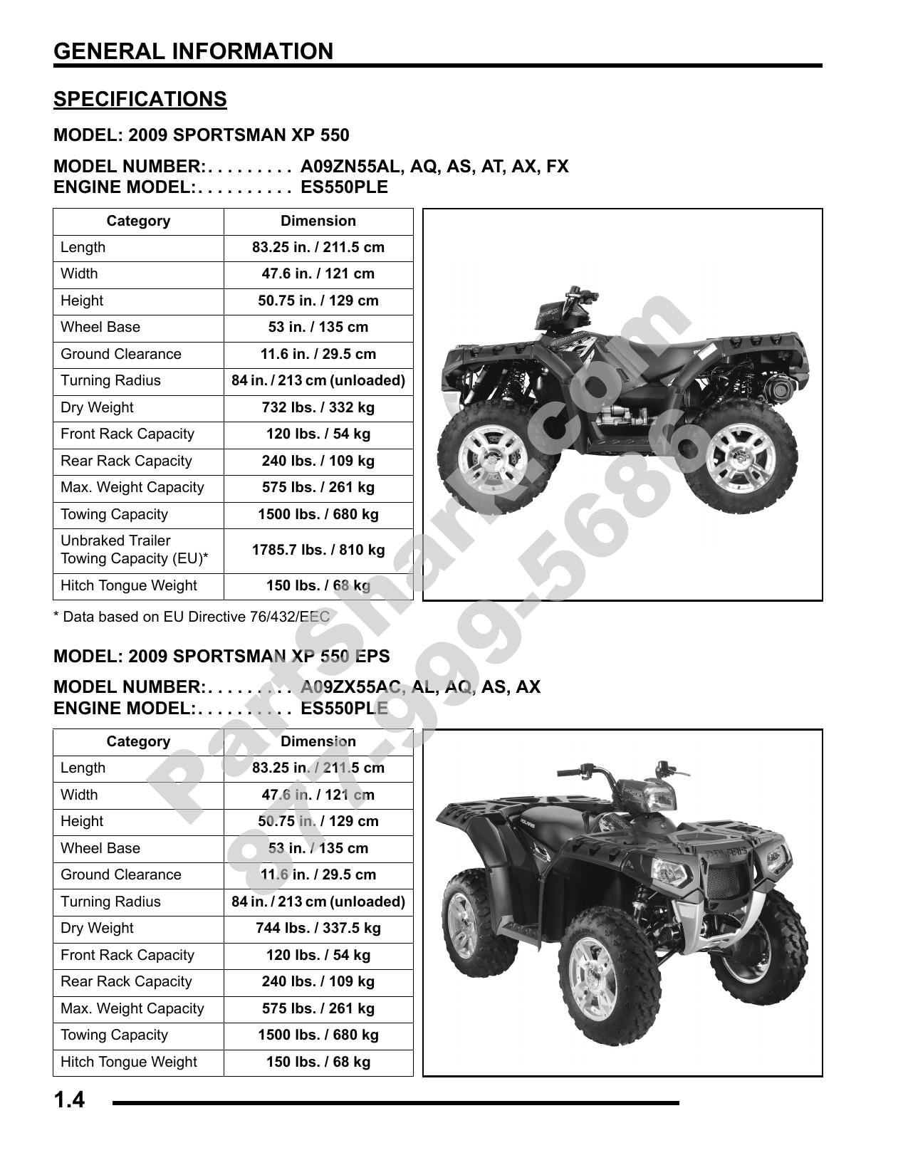 Polaris Sportsman XP 550 ATV Service Manual | 2009-2013 - sample page 4