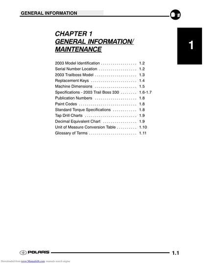 Polaris Trail Boss 330 ATV Service Manual | 2003-2007 - sample page 7