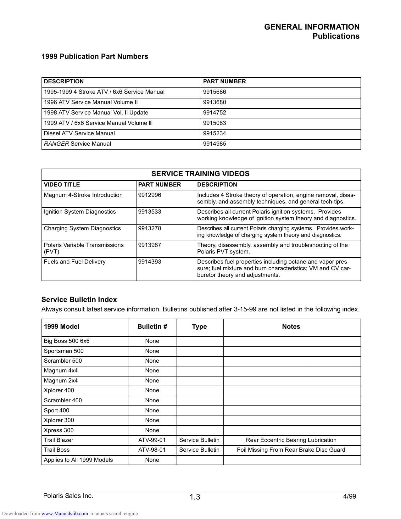 Polaris ATVs Trail Blazer Sportsman Magnum Scrambler Service Manual | 1999-2005 - sample page 8