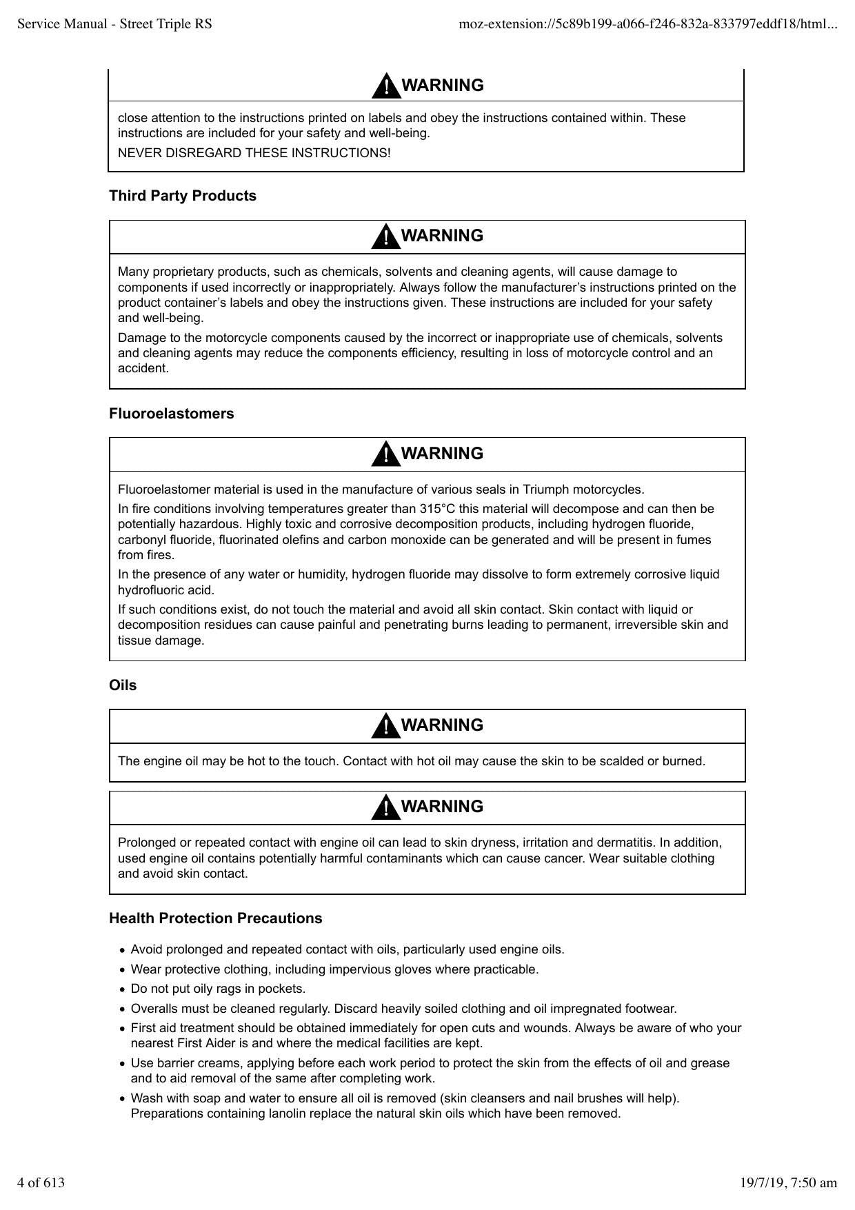 Triumph Street Triple RS Motorcycle Service Manual | 2017-2021 - sample page 6