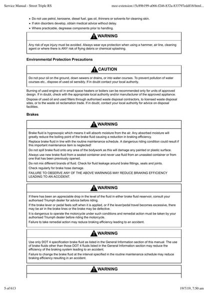 Triumph Street Triple RS Motorcycle Service Manual | 2017-2021 - sample page 7
