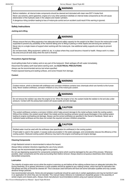 Triumph Speed Triple RS Motorcycle Service Manual | 2018-2022 - sample page 6
