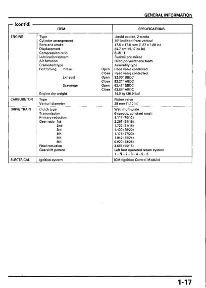 Honda CR80R CR85R Motorcycle Service Manual | 1995-2006 - sample page 7