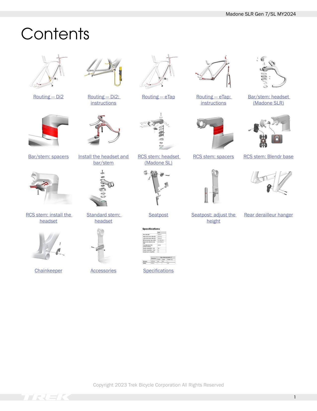 Trek Madone SLR Gen 7 SL Motorcycle Service Manual | 2024-2028 - sample page 3