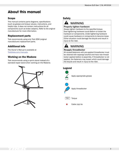 Trek Madone SLR Gen 7 SL Motorcycle Service Manual | 2024-2028 - sample page 4