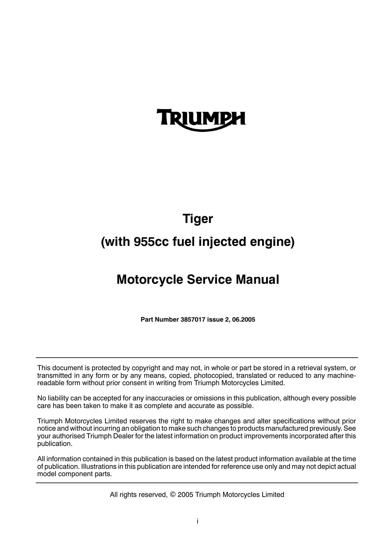 Triumph Tiger 955 Motorcycle Service Manual | 2005-2009 - sample page 2