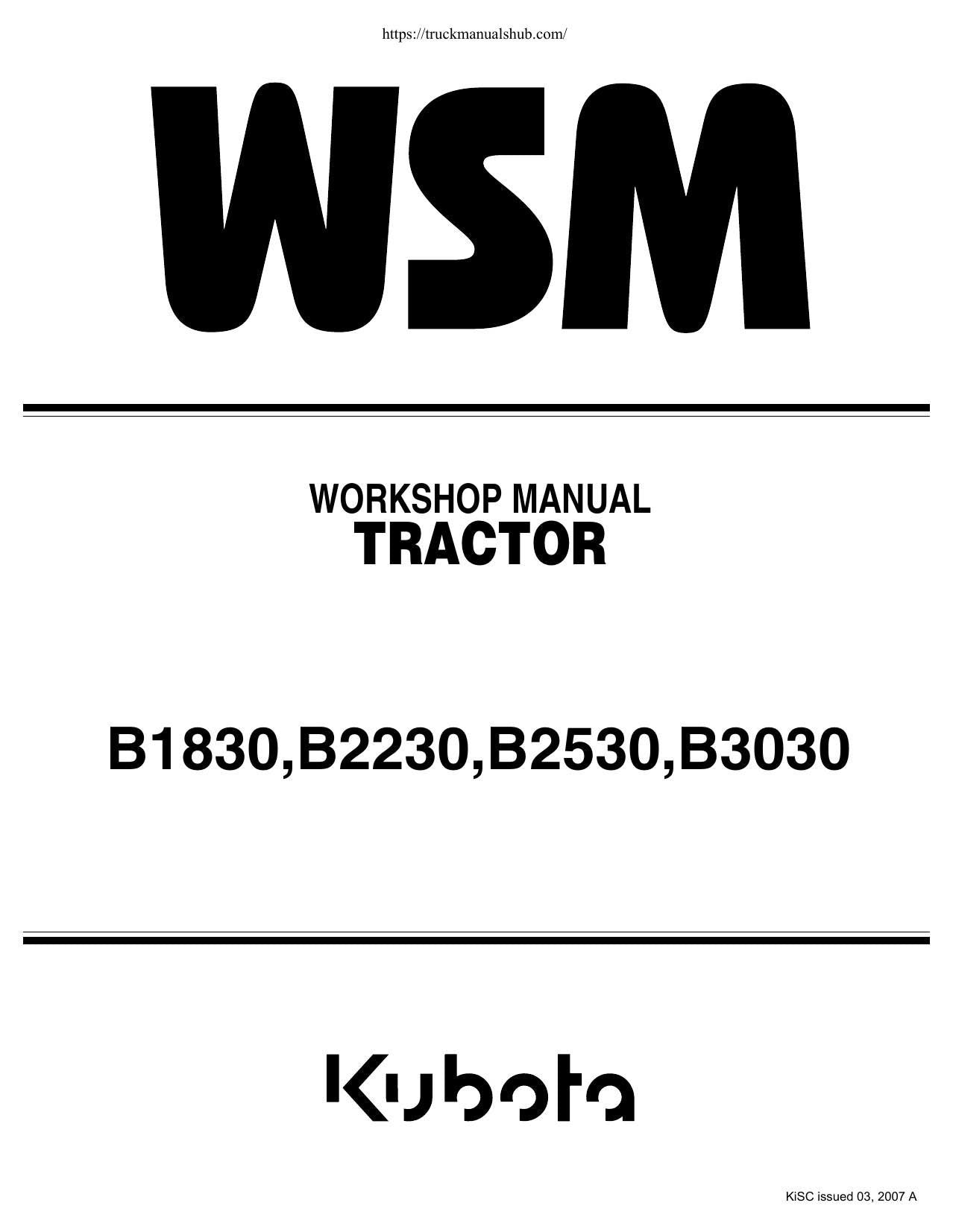 Kubota B1830 B2230 B2530 B3030 Tractor Service Manual | 2007-2011 - sample page 2