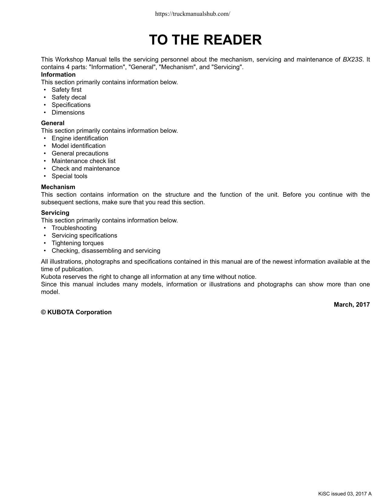 Kubota BX23S LA340 BT603 Service Manual | 2017-2021 - sample page 6