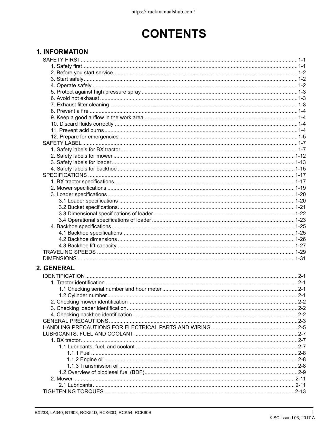 Kubota BX23S LA340 BT603 Service Manual | 2017-2021 - sample page 7