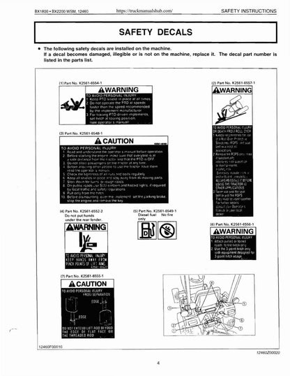 Kubota BX1800 BX2200 Tractor Service Manual | 2001-2005 - sample page 2