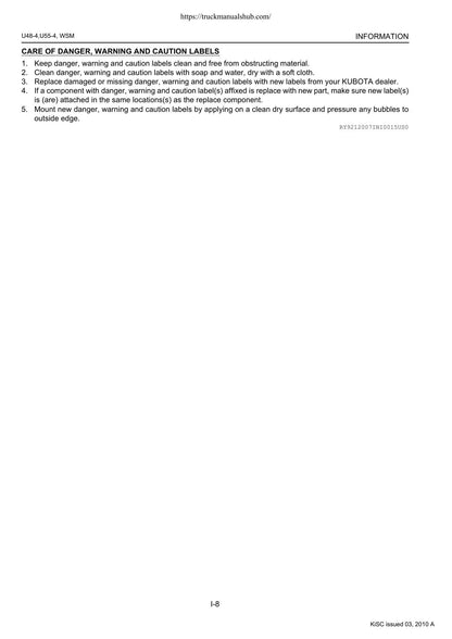 Kubota U48-4 U55-4 Excavator Service Manual | 2010-2014 - sample page 4
