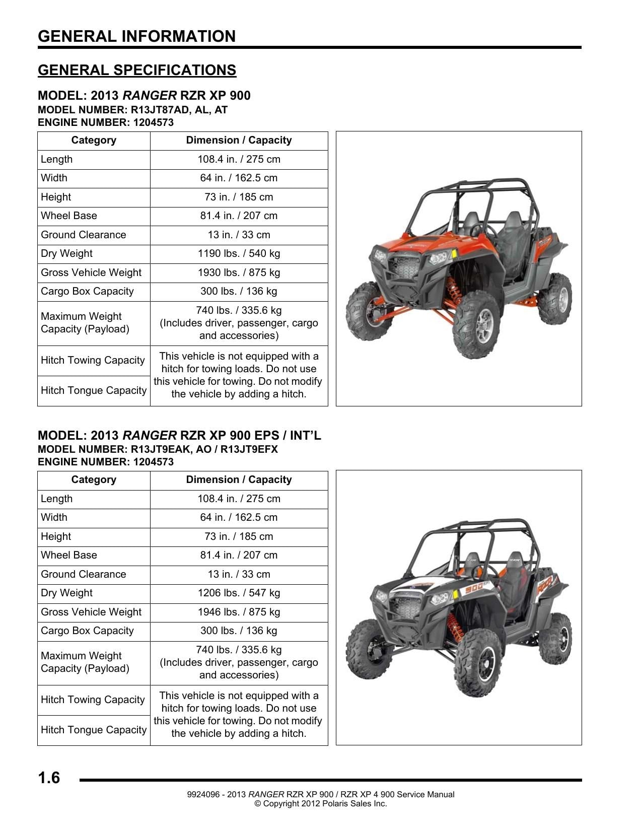 Polaris RZR XP 900 UTV Service Manual | 2013-2017 - sample page 7