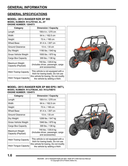 Polaris RZR XP 900 UTV Service Manual | 2013-2017 - sample page 7