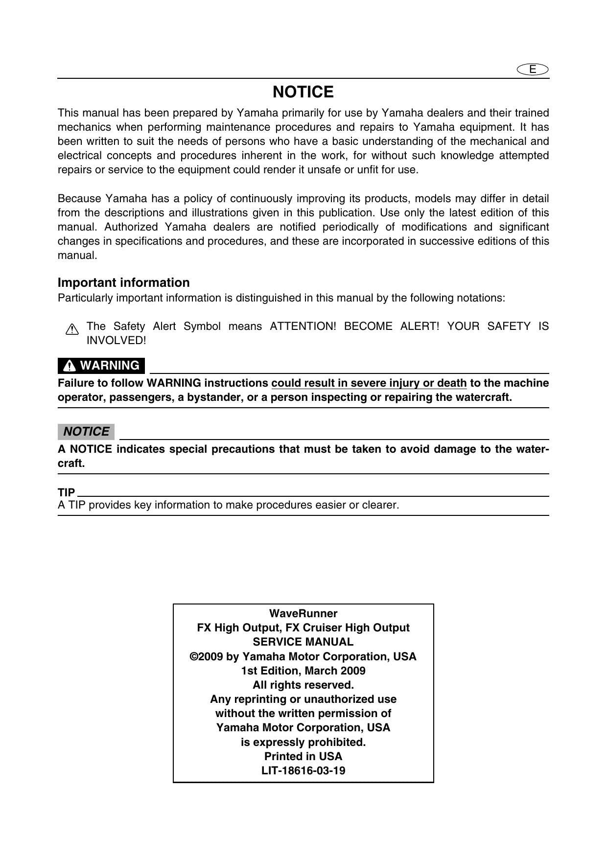Yamaha WaveRunner FX High Output FY1800 PWC Service Manual | 2009-2013 - sample page 3