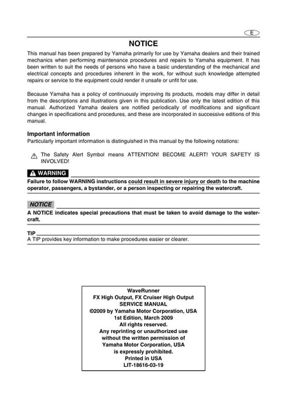 Yamaha WaveRunner FX High Output FY1800 PWC Service Manual | 2009-2013 - sample page 3