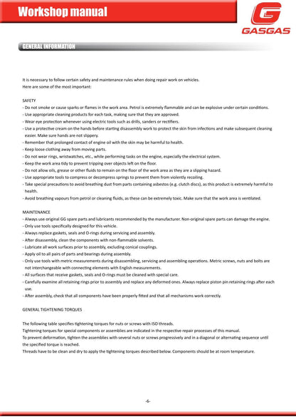 Gas Gas Enduro 2T 200 250 300 Motorcycle Service Manual | 2018-2022 - sample page 10