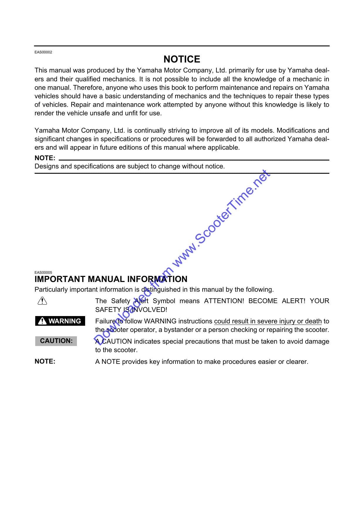 Yamaha YP400 Majesty Scooter Service Manual | 2005-2007 - sample page 5