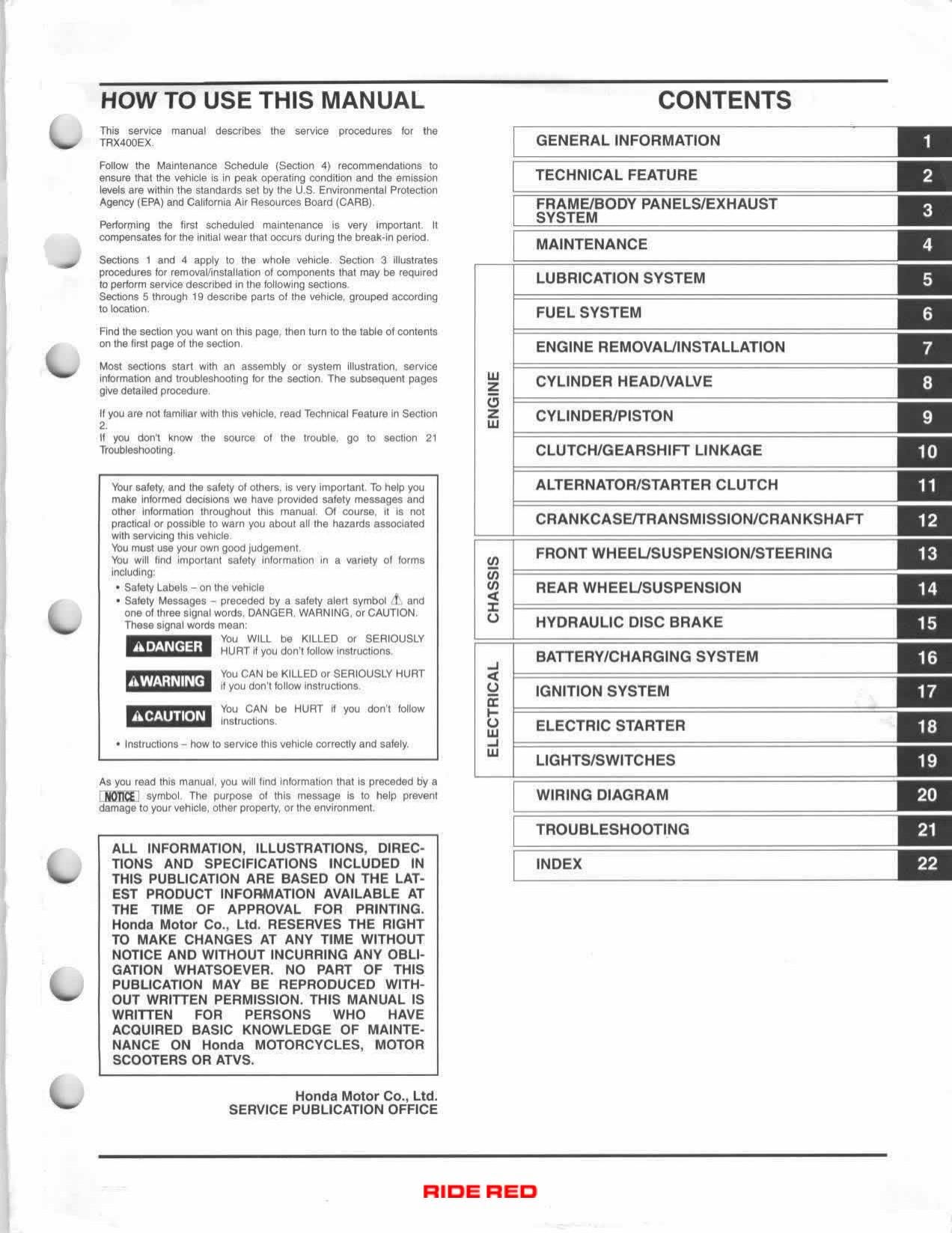 Honda TRX400EX TRX400X ATV Service Manual | 2005-2009 - sample page 4