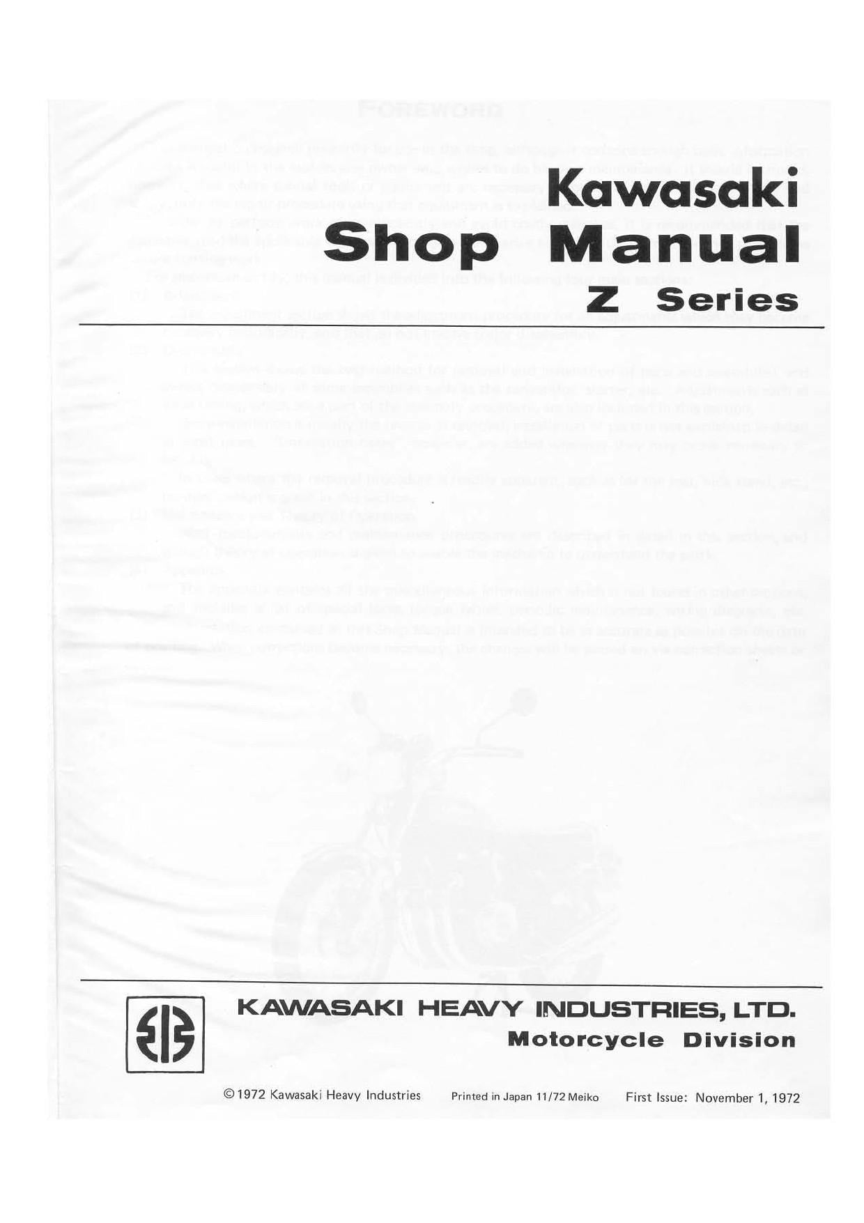 Kawasaki Z1 900 Motorcycle Service Manual | 1972-1976 - sample page 5