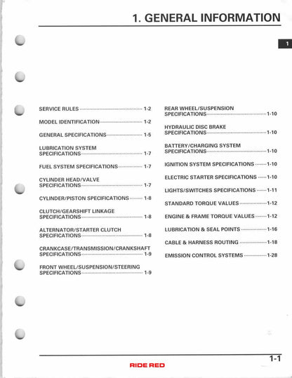Honda TRX400EX TRX400X ATV Service Manual | 2005-2009 - sample page 6