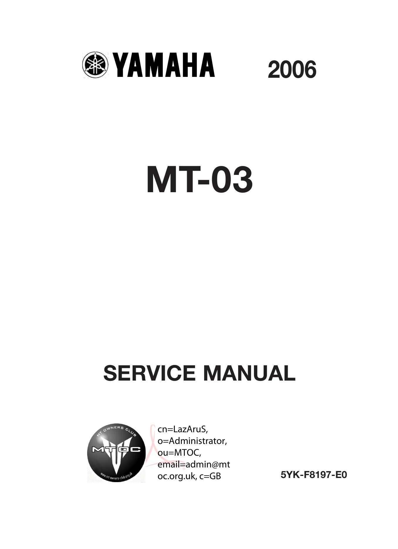 Yamaha MT-03 Motorcycle Service Manual | 2006-2010 - sample page 2