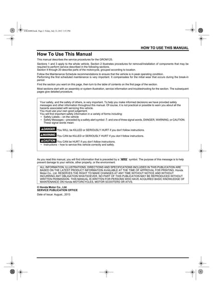 Honda Grom 125 Motorcycle Service Manual | 2013-2017 - sample page 7