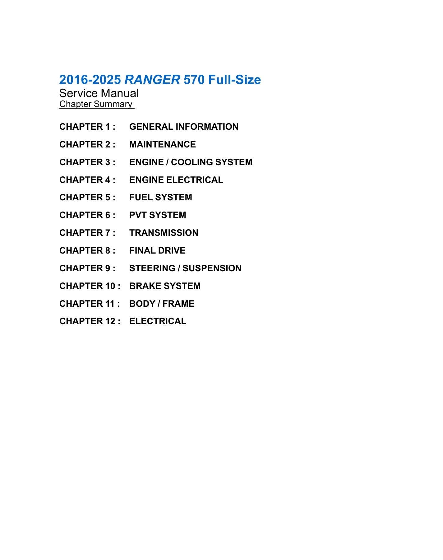 Polaris Ranger 570 UTV Service Manual | 2016-2025 - sample page 3
