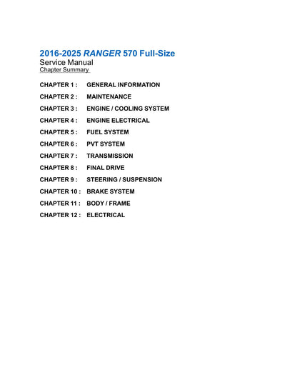 Polaris Ranger 570 UTV Service Manual | 2016-2025 - sample page 3