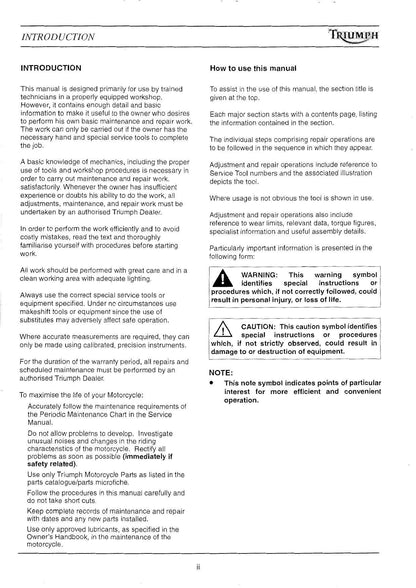 Triumph T300 750 1200 Motorcycle Service Manual | 1991-1999 - sample page 7