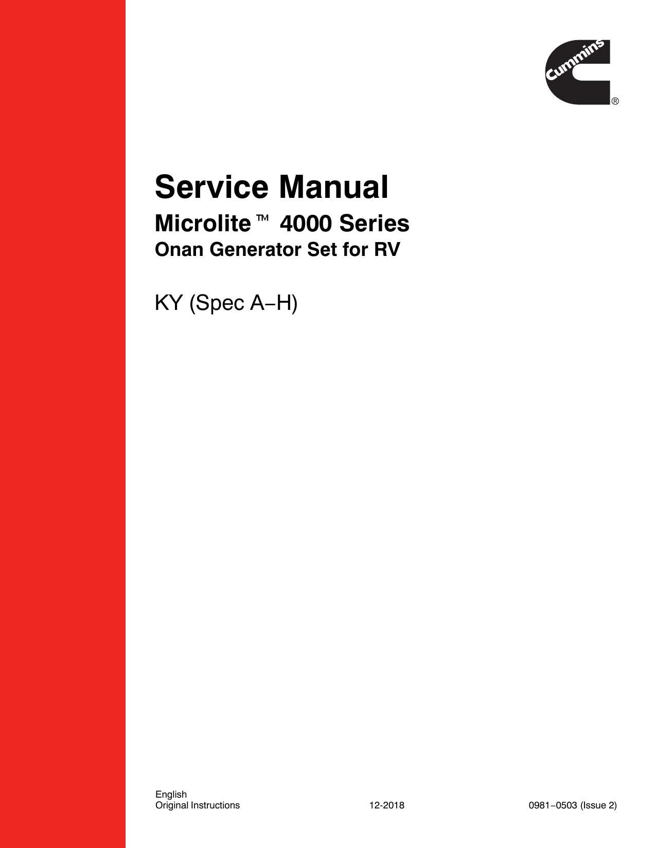 Cummins Onan Microlite 4000 KY RV Generator Service Manual | 1994-2018 - sample page 2