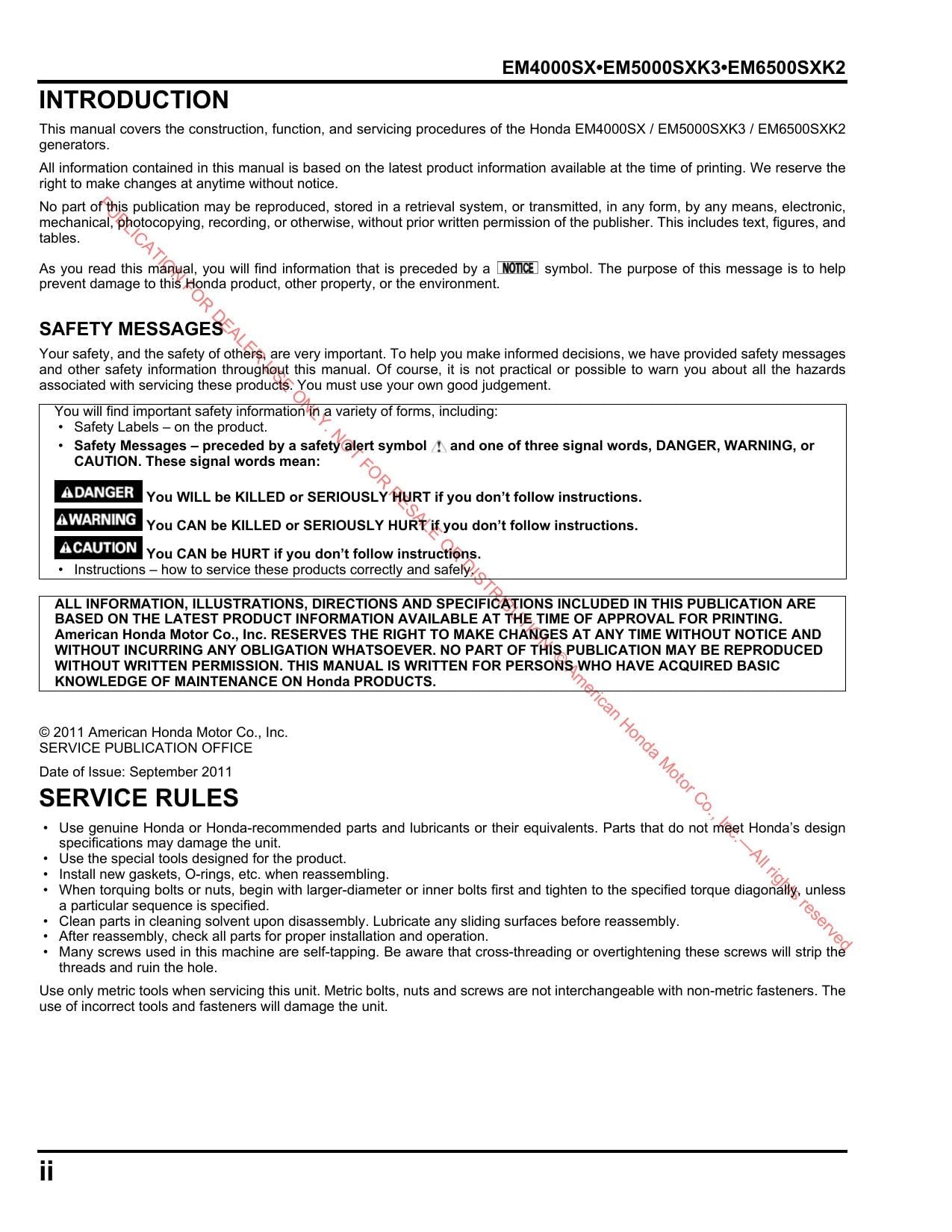 Honda EM4000SX EM5000SXK3 EM6500SXK2 Generator Service Manual | 2011-2015 - sample page 8