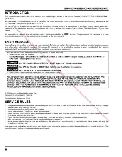 Honda EM4000SX EM5000SXK3 EM6500SXK2 Generator Service Manual | 2011-2015 - sample page 8