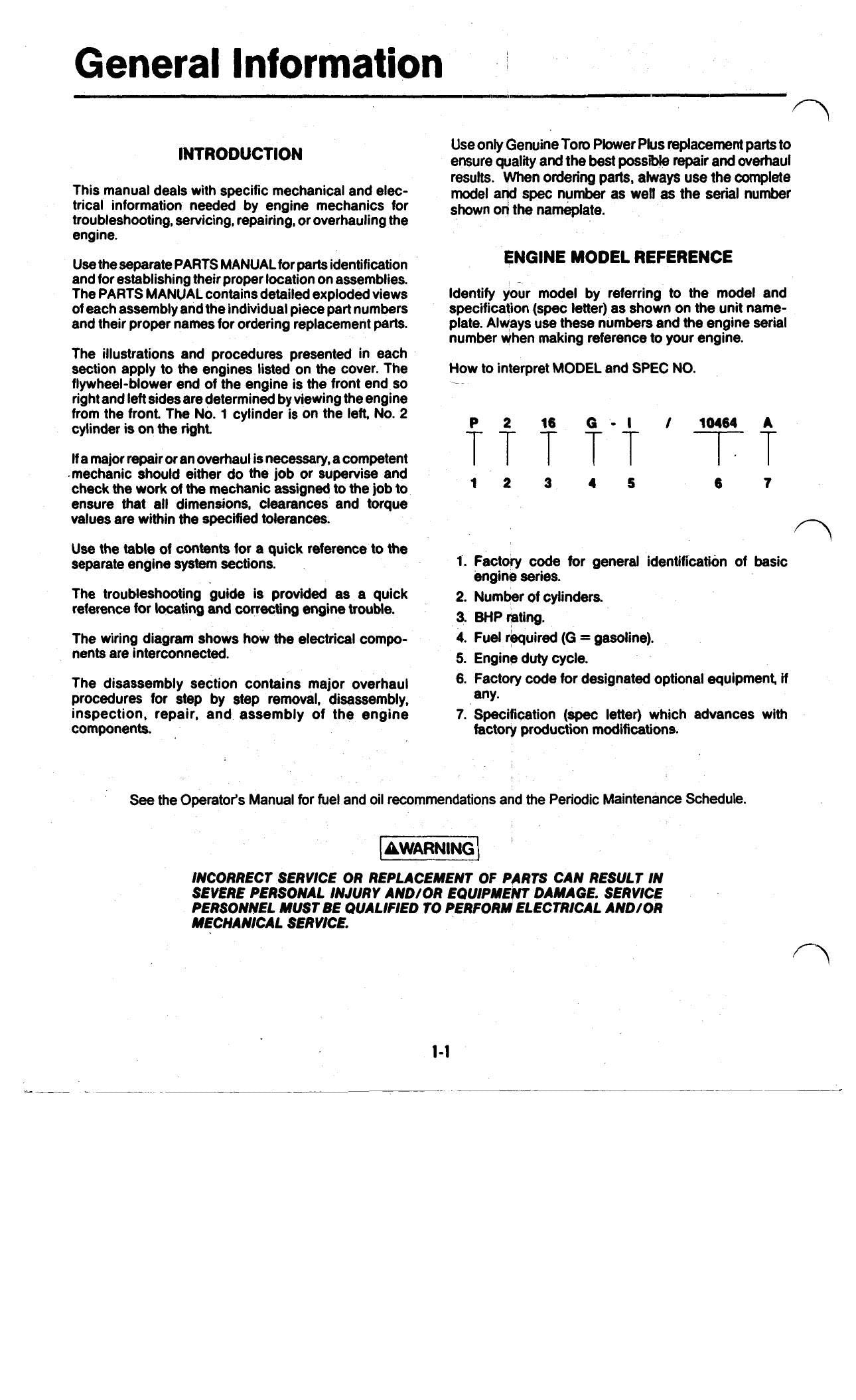 Onan Toro Power Plus P216 P218 P220 P224 Tractor Service Manual - sample page 8